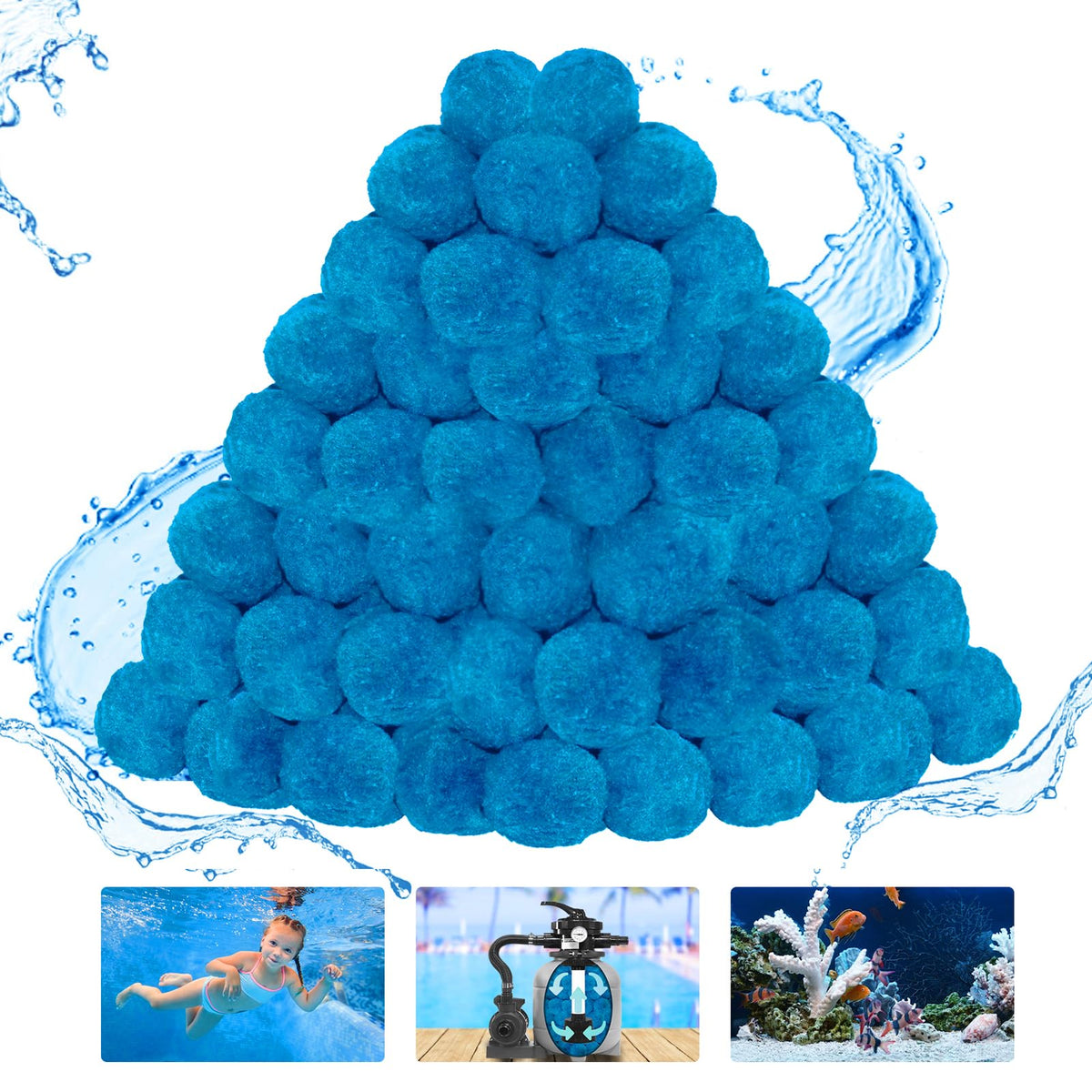 WLLEYAY front packaging showing 4 lbs filter balls and light weight benefit