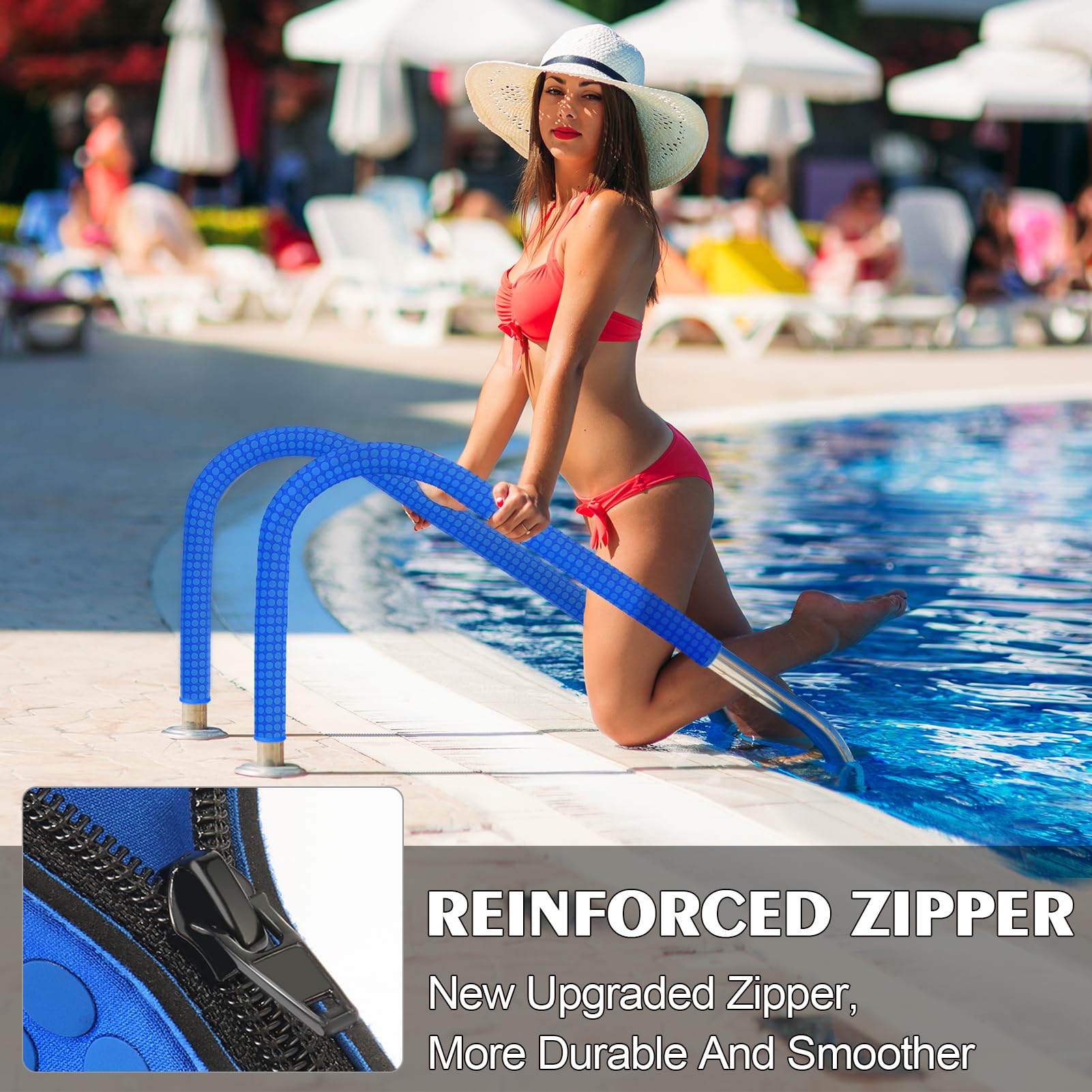 WLLEYAY cover in use on pool entry rail offering cooler, slip-resistant hold