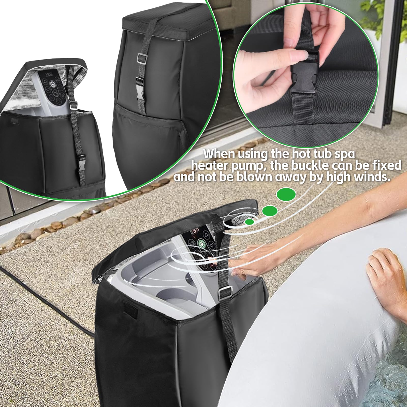 Wnanan cover installed on hot tub pump, keeps debris and moisture out