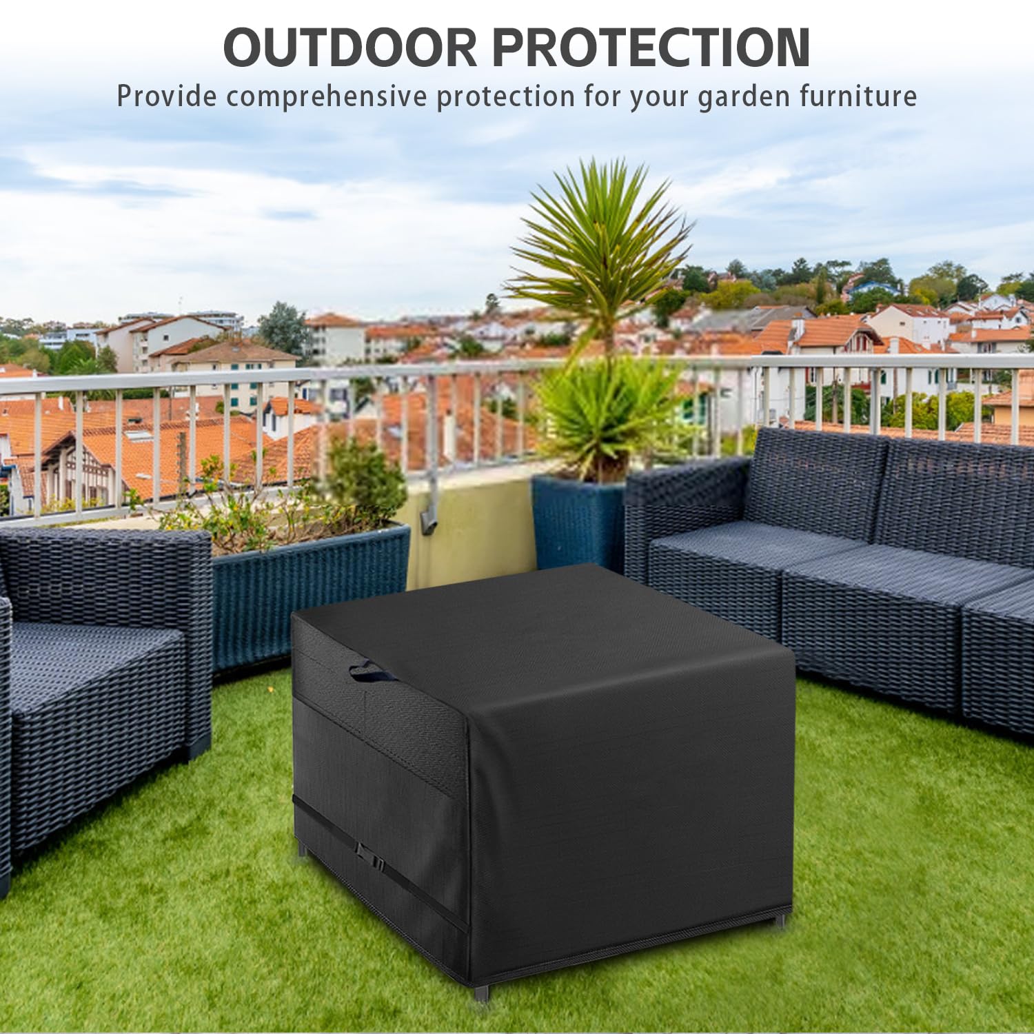 Wnanan cover in patio lifestyle setting protecting furniture and enhancing curb appeal