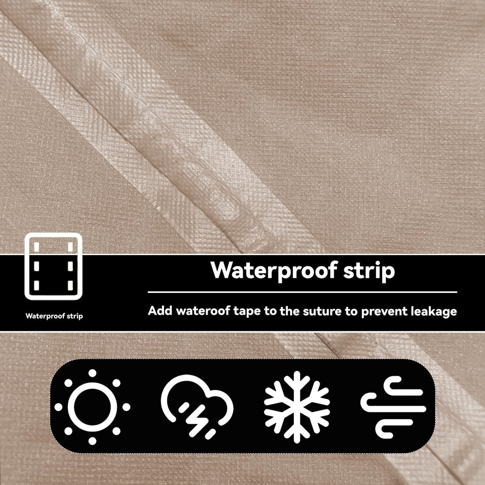 Wnanan side profile with drawstring and buckle securing cover against wind