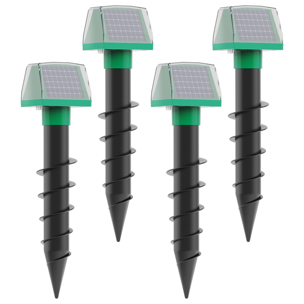 WNIGUCO front view of four solar mole repellent stakes showing garden protection