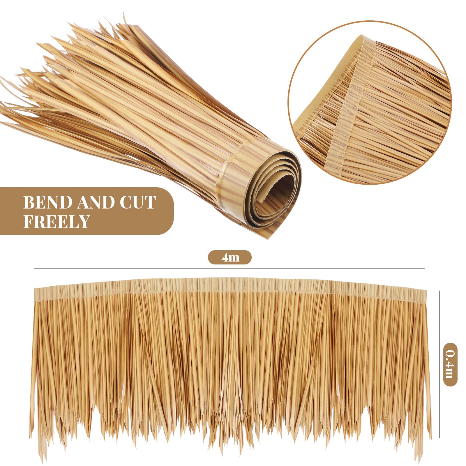 Woanger close-up of PE thatch texture showcasing realistic look and easy cleaning