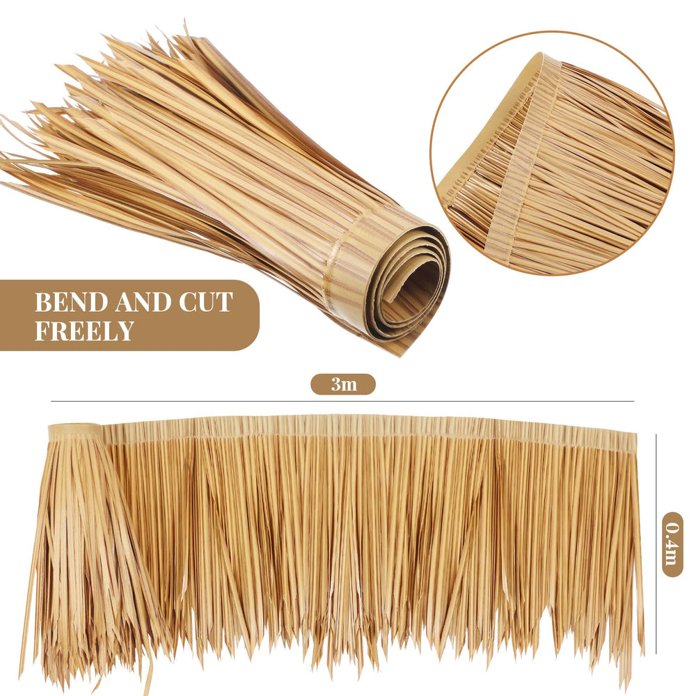 Woanger close-up of PE thatch texture highlighting realistic look and durability benefit