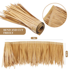 Woanger close-up of PE thatch texture highlighting realistic look and durability benefit