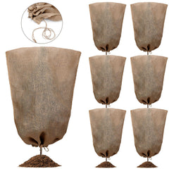 Woanger front view of 12-pack burlap plant covers showing rustic protection
