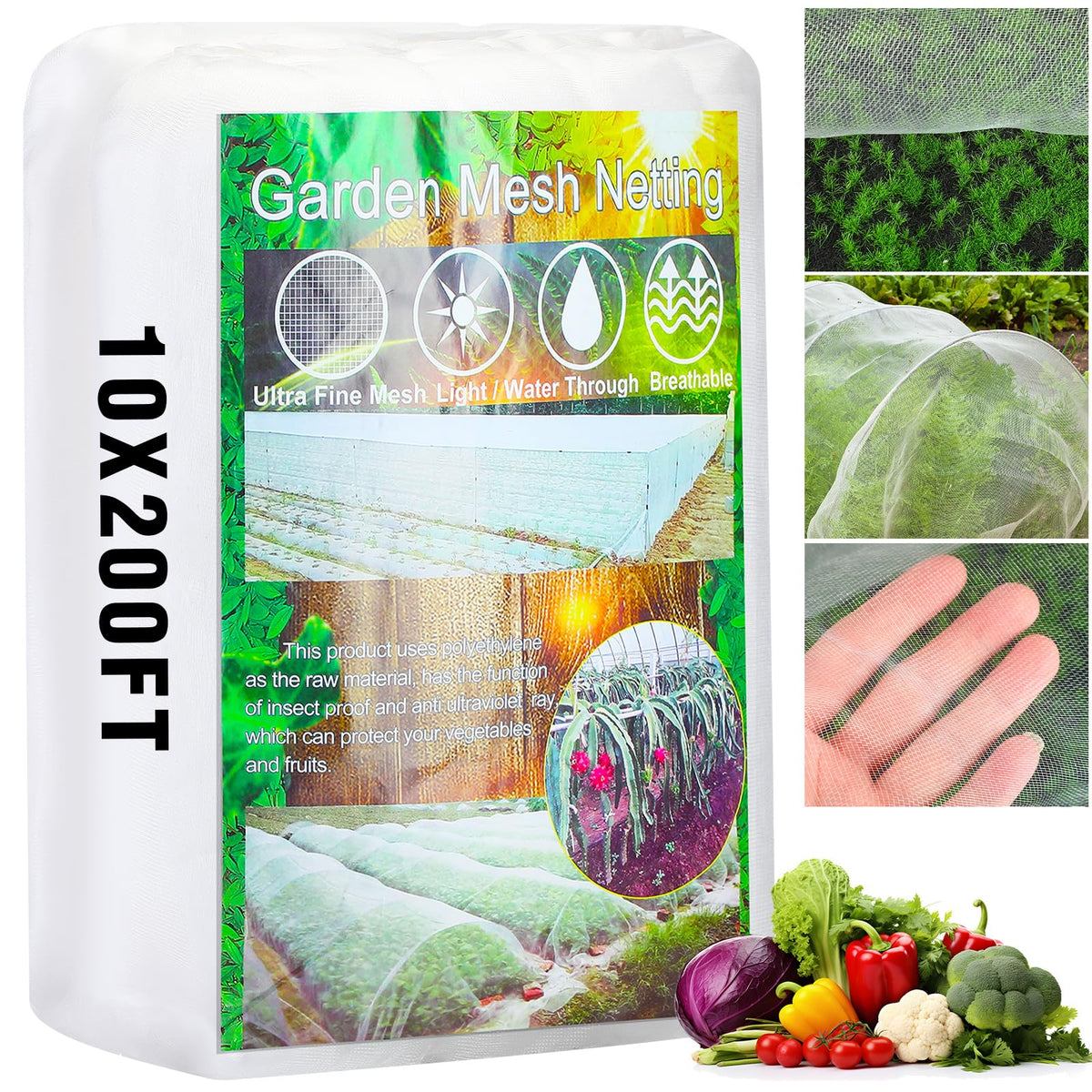 Woanger front view of white garden netting roll showing full coverage benefit