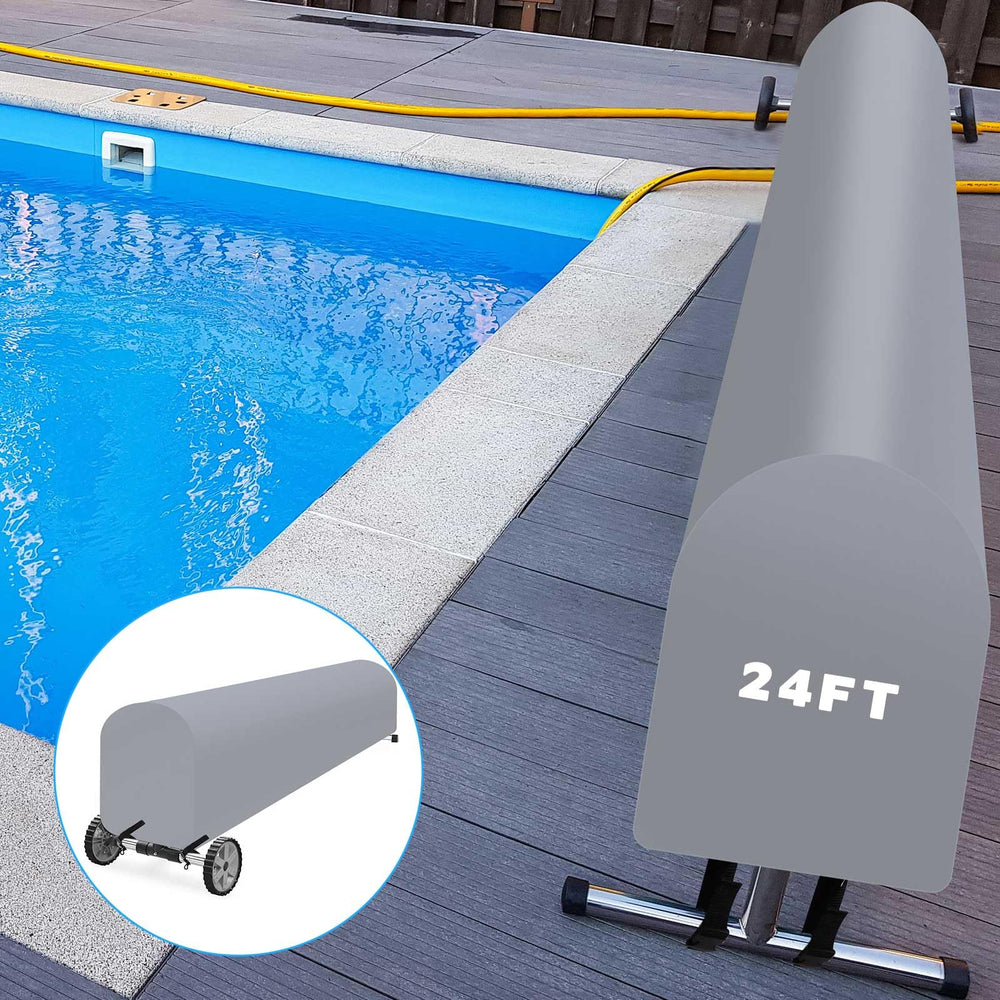 Woanger poolside scene showing reel cover blending with outdoor decor
