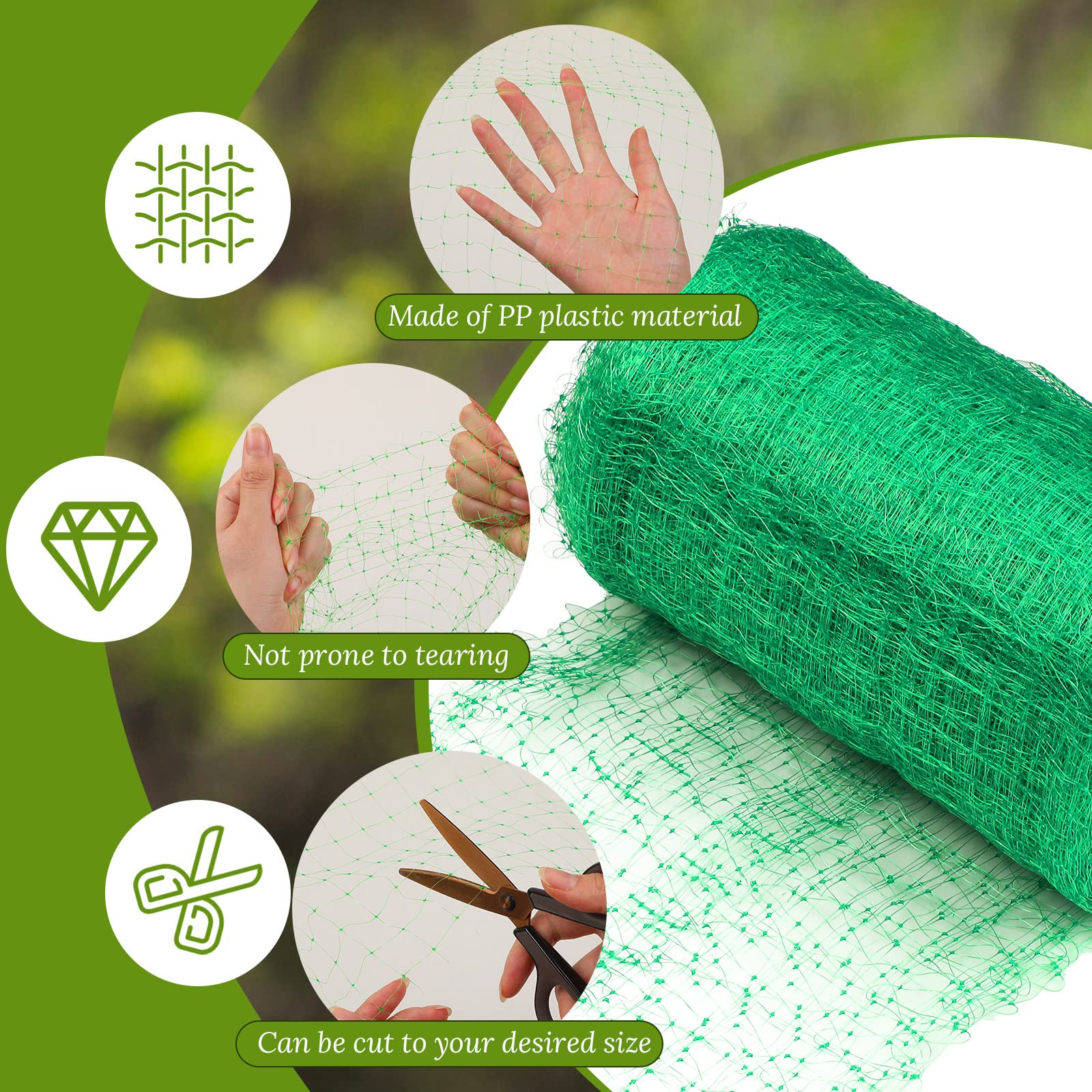 Woanger net tied with provided cable ties around stake, easy secure benefit