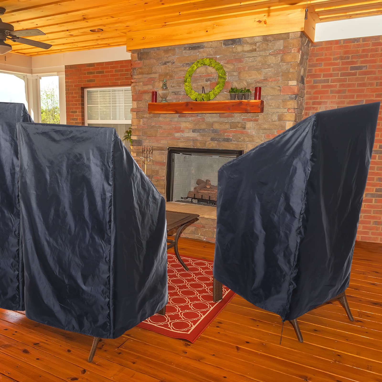 Woanger cover on chair with person nearby showing size and scale