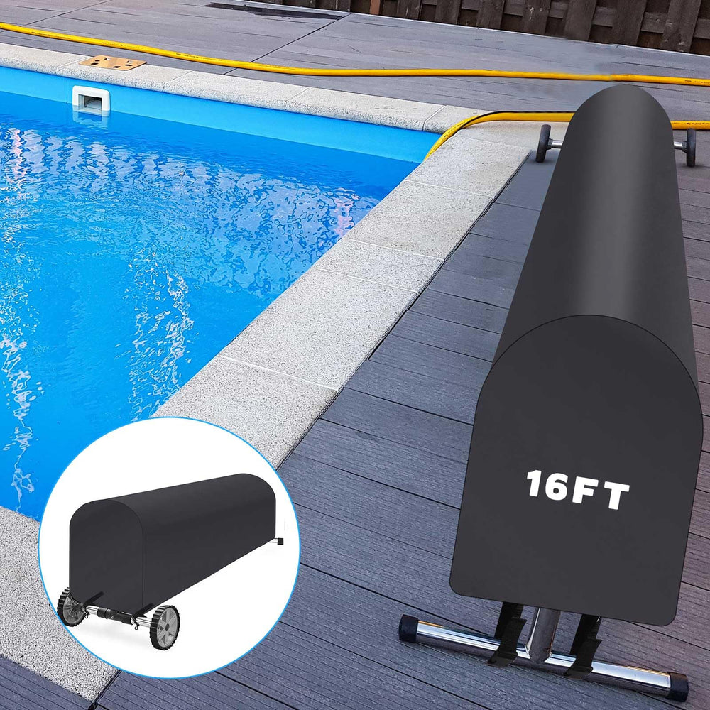 Woanger size comparison beside pool deck showing fit for reels up to 24 ft benefit