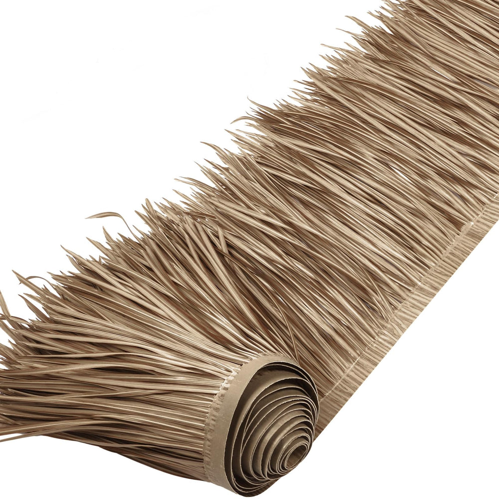 woanger tiki grass roll front view showing full brown thatch and easy installation benefit