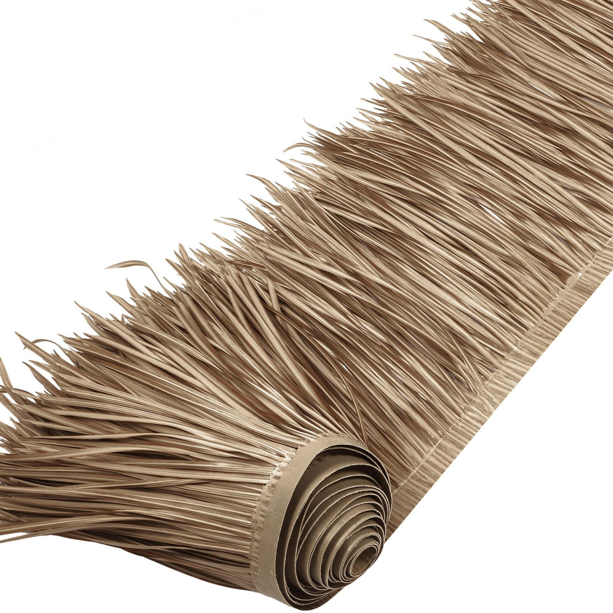 woanger tiki grass roll front view showing full brown thatch and easy installation benefit