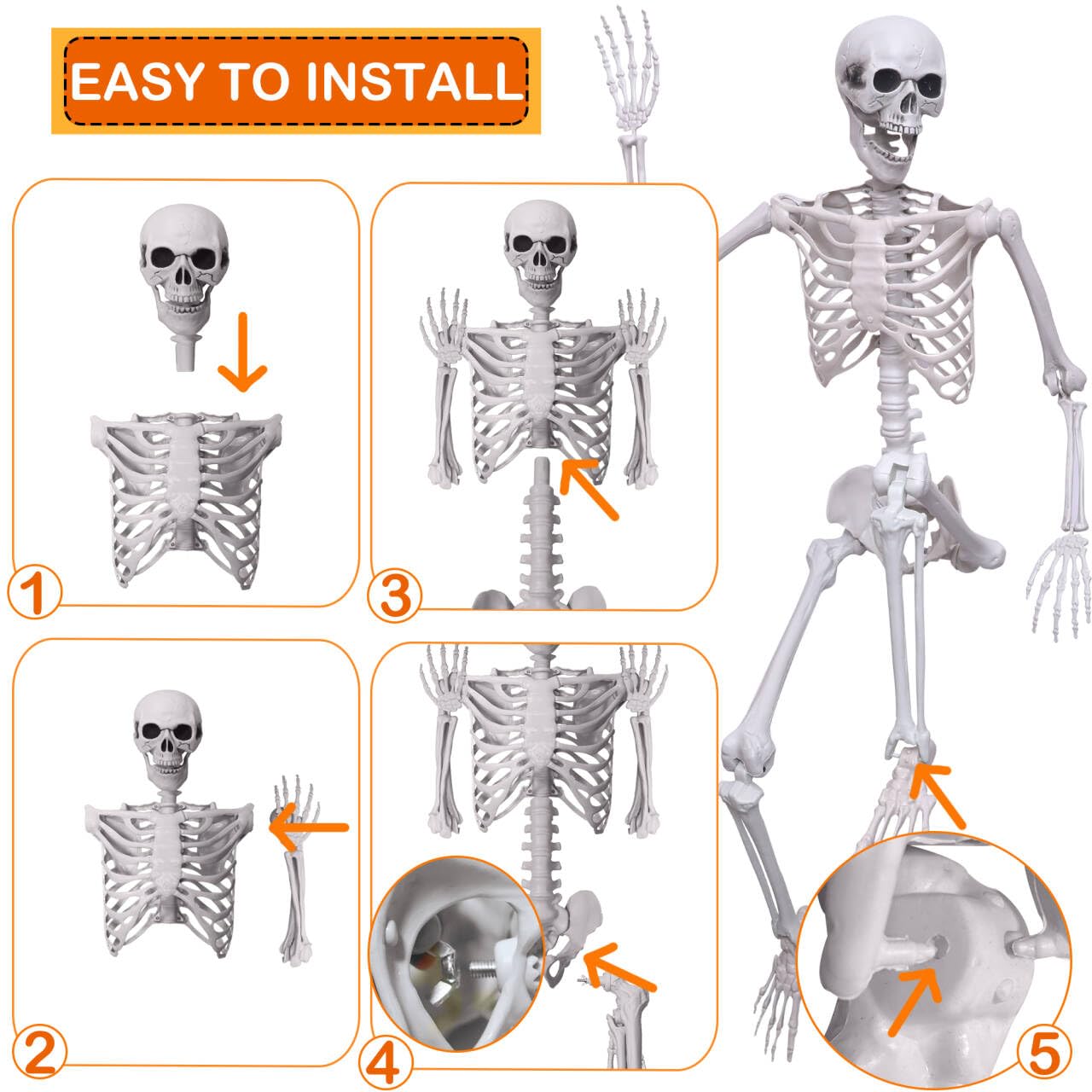 Wocst skeleton hanging from tree showing dramatic yard display effect
