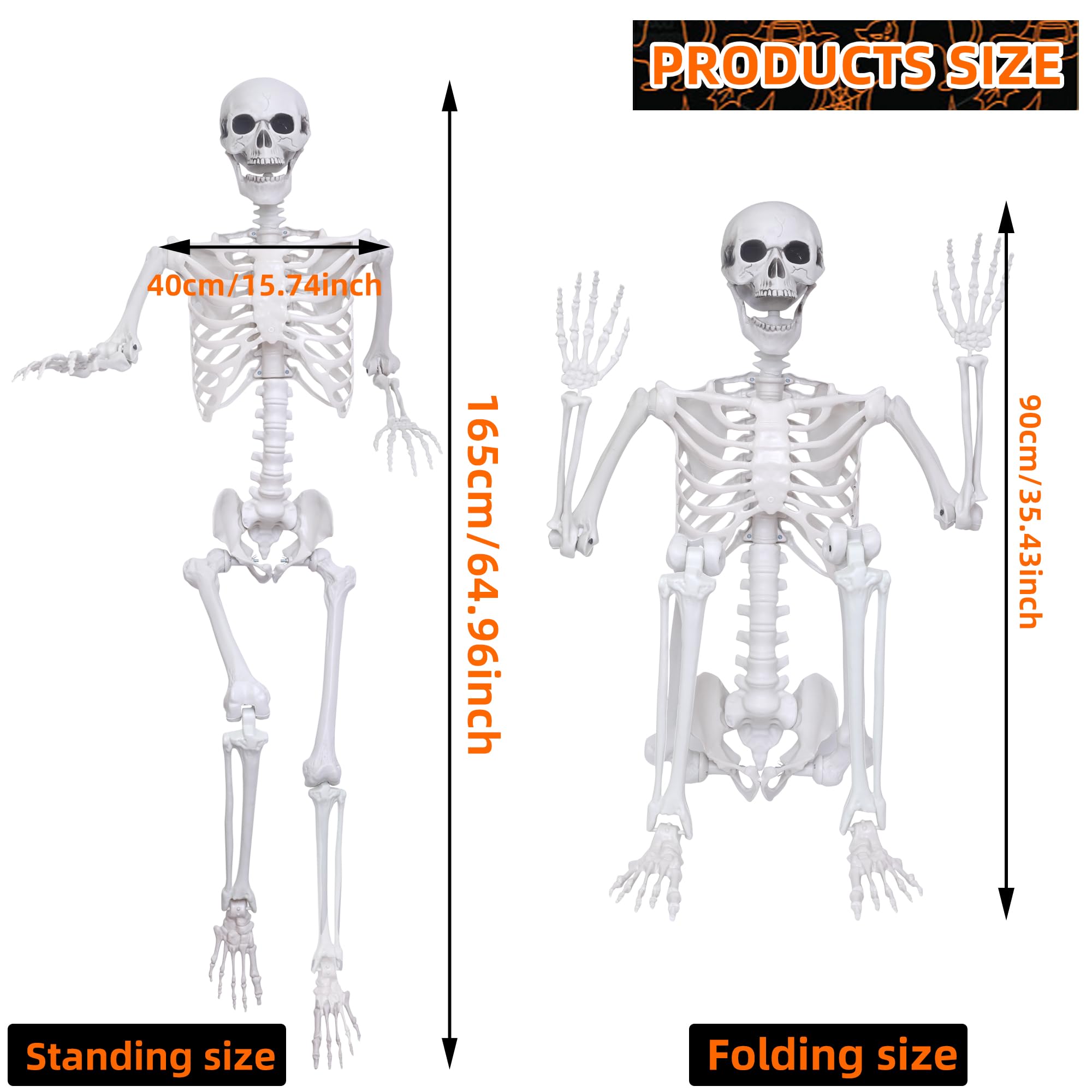 Wocst skeleton posed on porch giving a spooky, attention-grabbing display