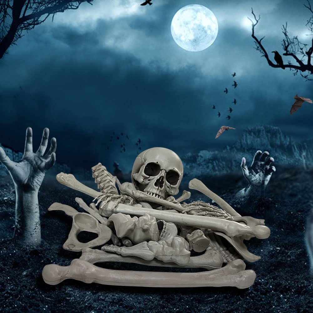 Wocst outdoor lawn graveyard scene using bones to create layered spooky atmosphere