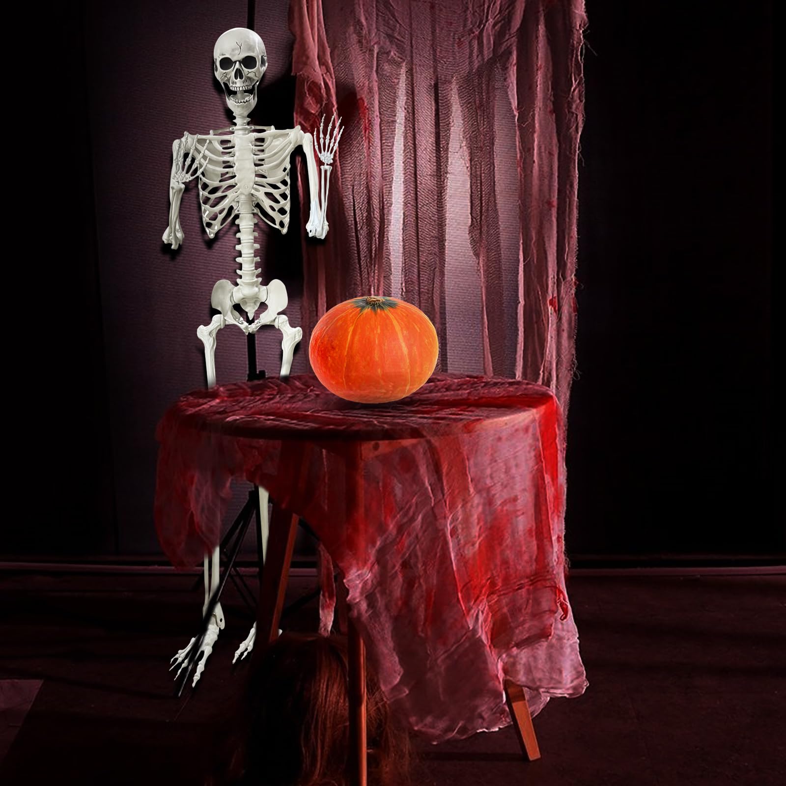Wocst skeleton in a haunted yard scene enhancing atmosphere and curb appeal