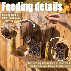 WodGod feeder stools and water tray detail for comfortable squirrel feeding