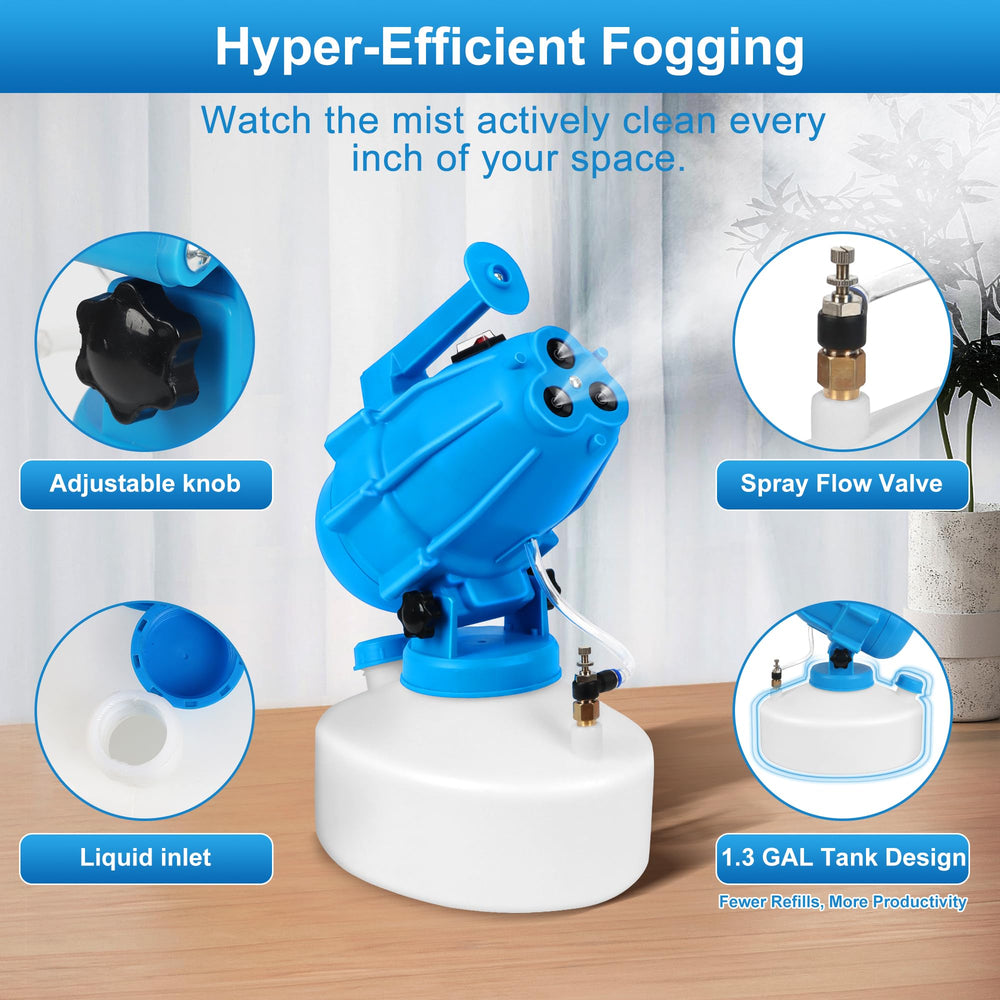 WOEden fogger spraying in a classroom to demonstrate fast, even area coverage