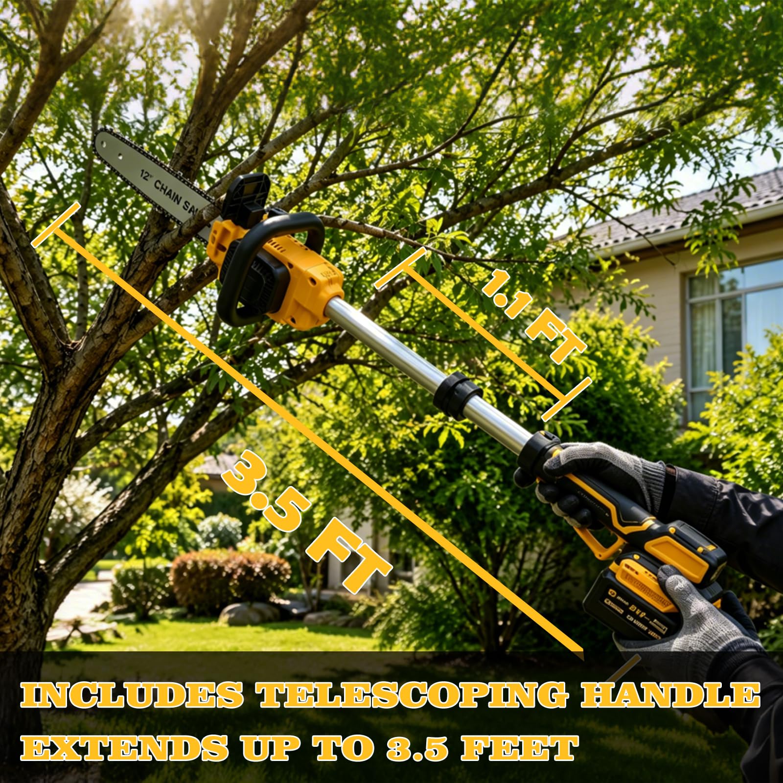 WOIZAO telescopic pole extended to 3.5 feet for safer elevated pruning and reach