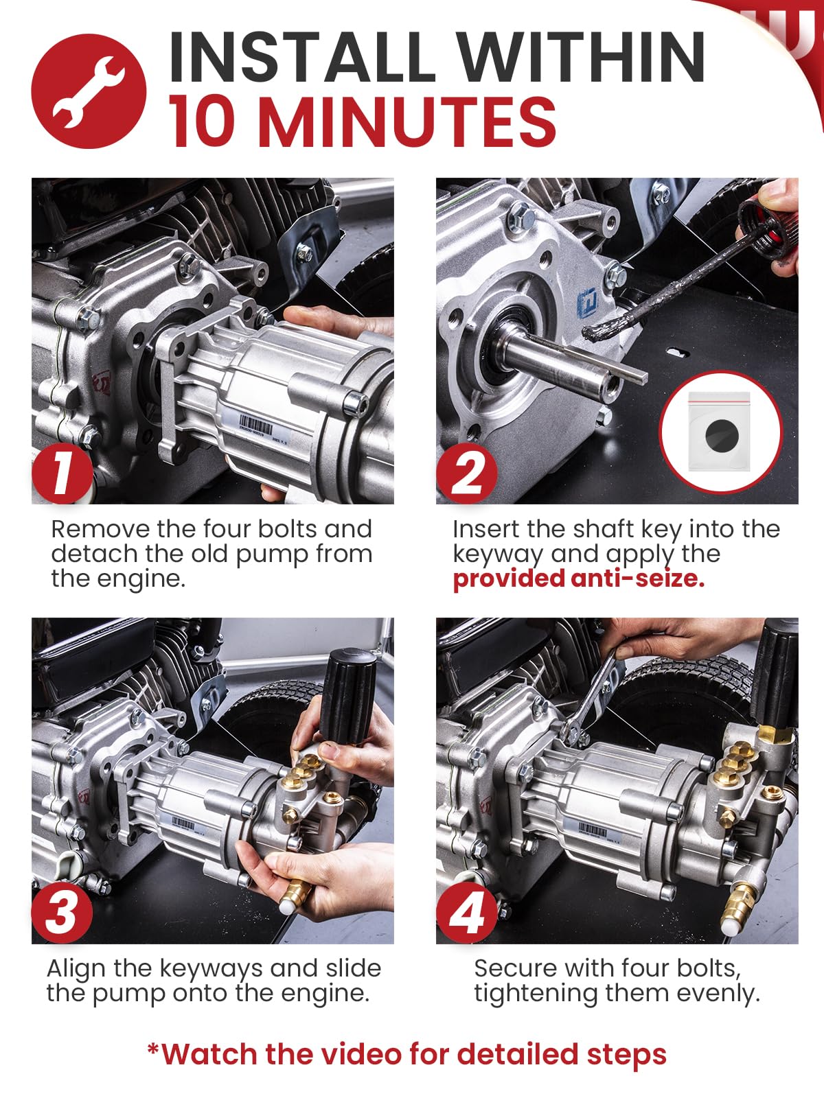WOJET pump installed on gas engine to show scale and restore cleaning power benefit