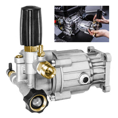 WOJET pressure washer pump front view showing mounting and durable construction benefits