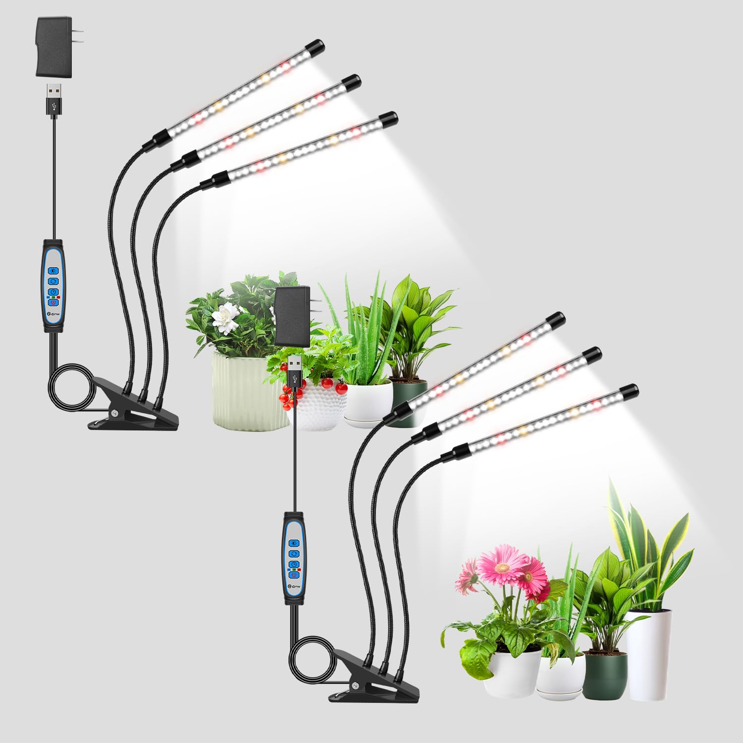 wolezek front view showing both grow light bars and clip for easy setup