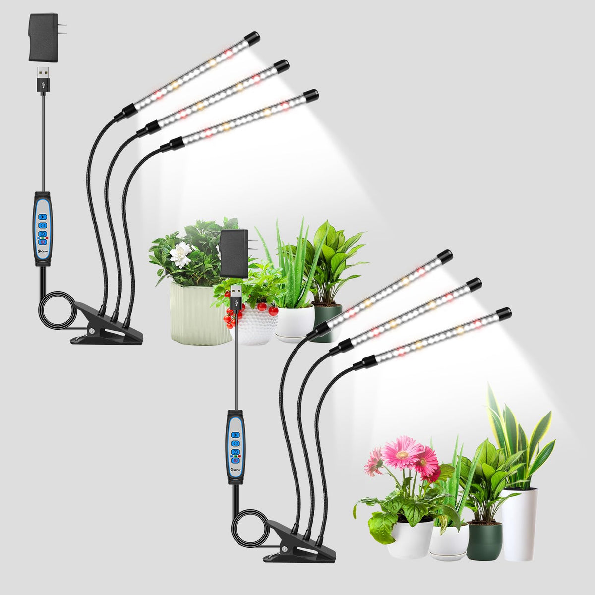 wolezek front view showing both grow light bars and clip for easy setup