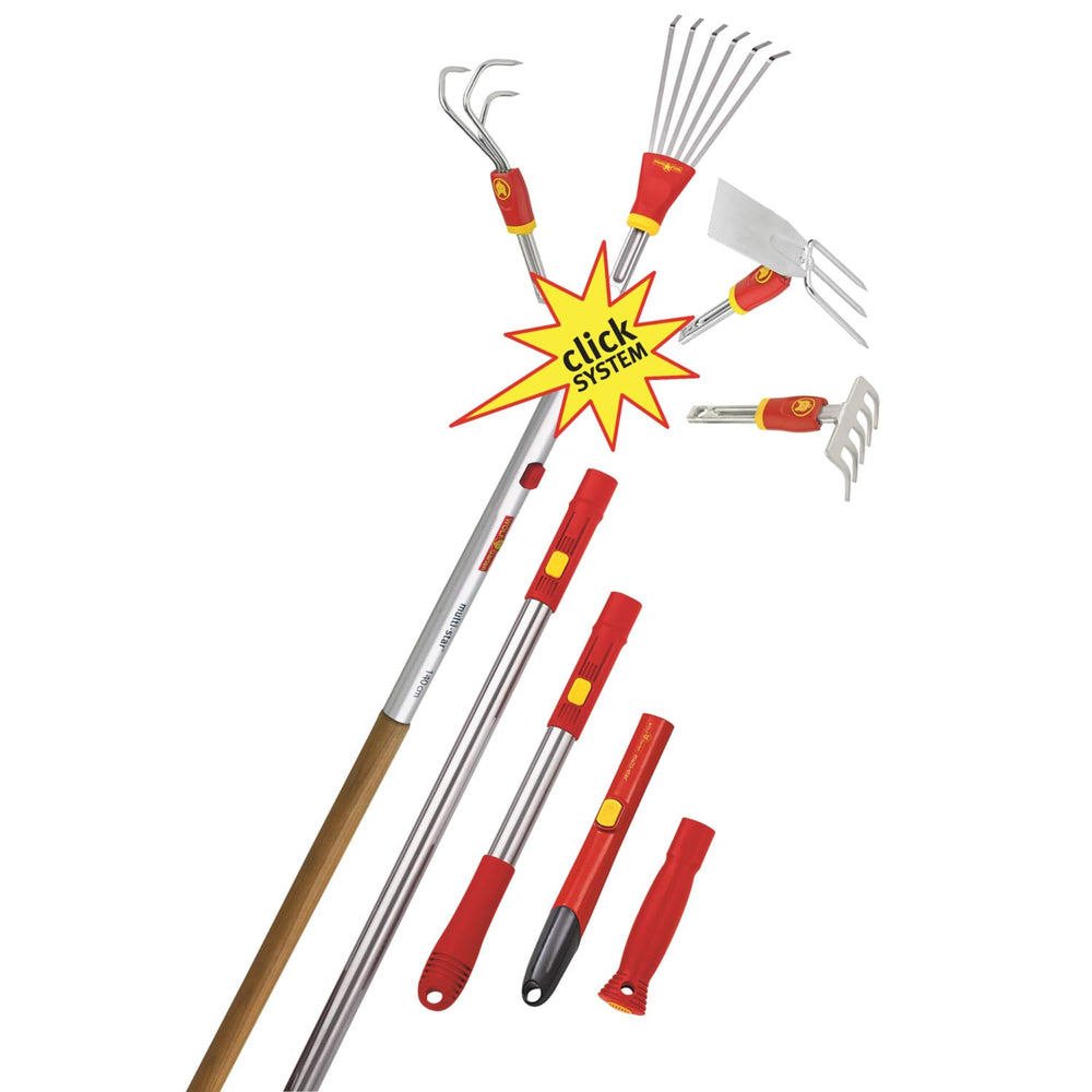 WOLF Garten weeder attached to handle for easy snap-lock change benefit