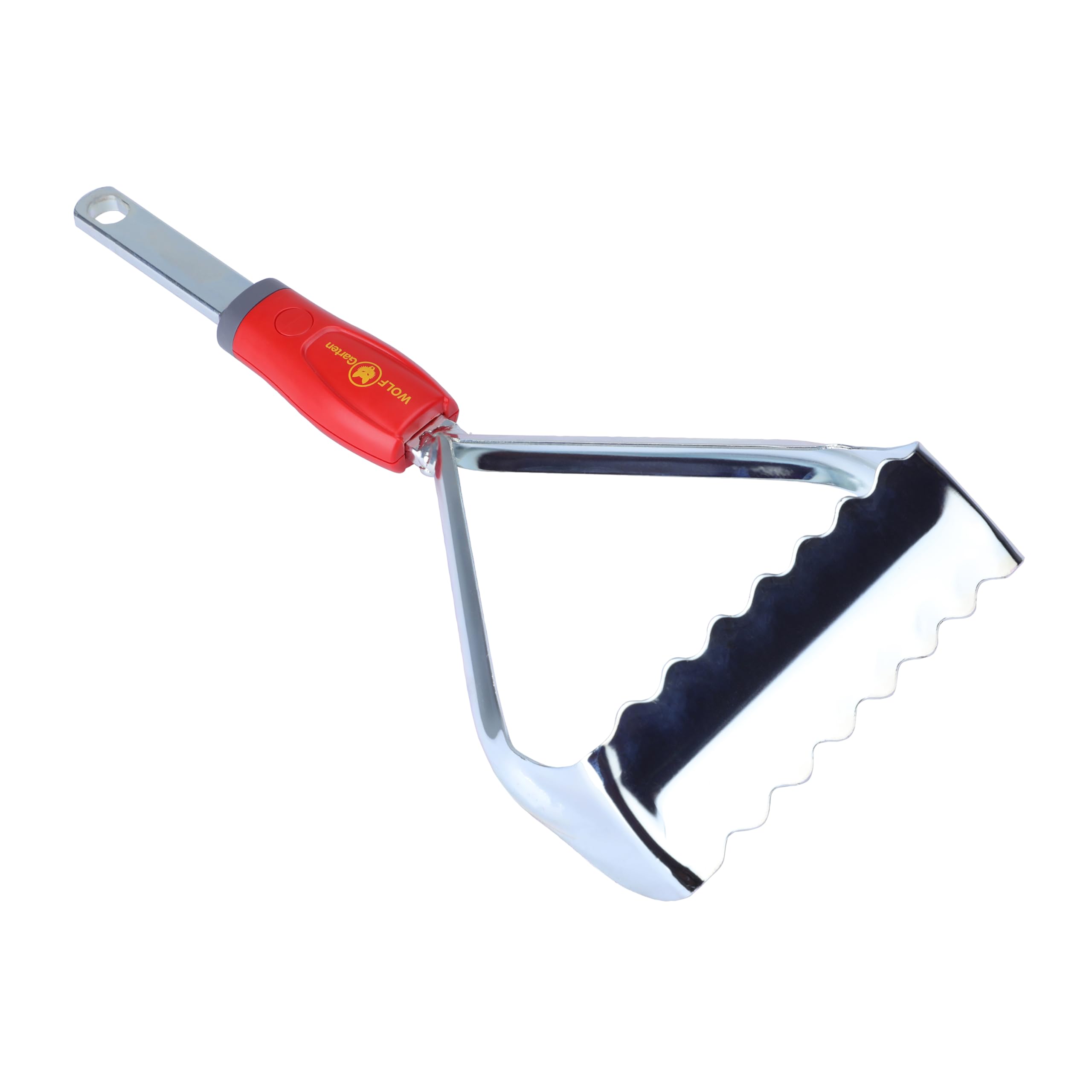WOLF Garten front view of weeder head showing dual serrated blade benefit