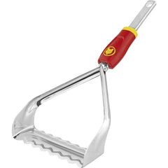 WOLF Garten RFM15 front view showing red head and wavy blade for efficient cutting