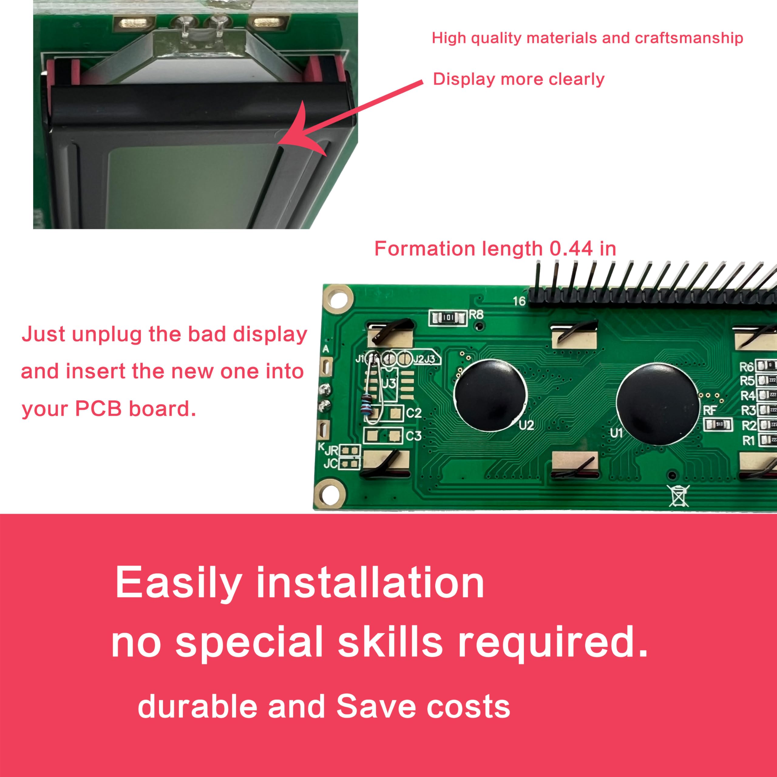 WOLIDAODAO display side connector view showing plug-and-play PCB connection benefit