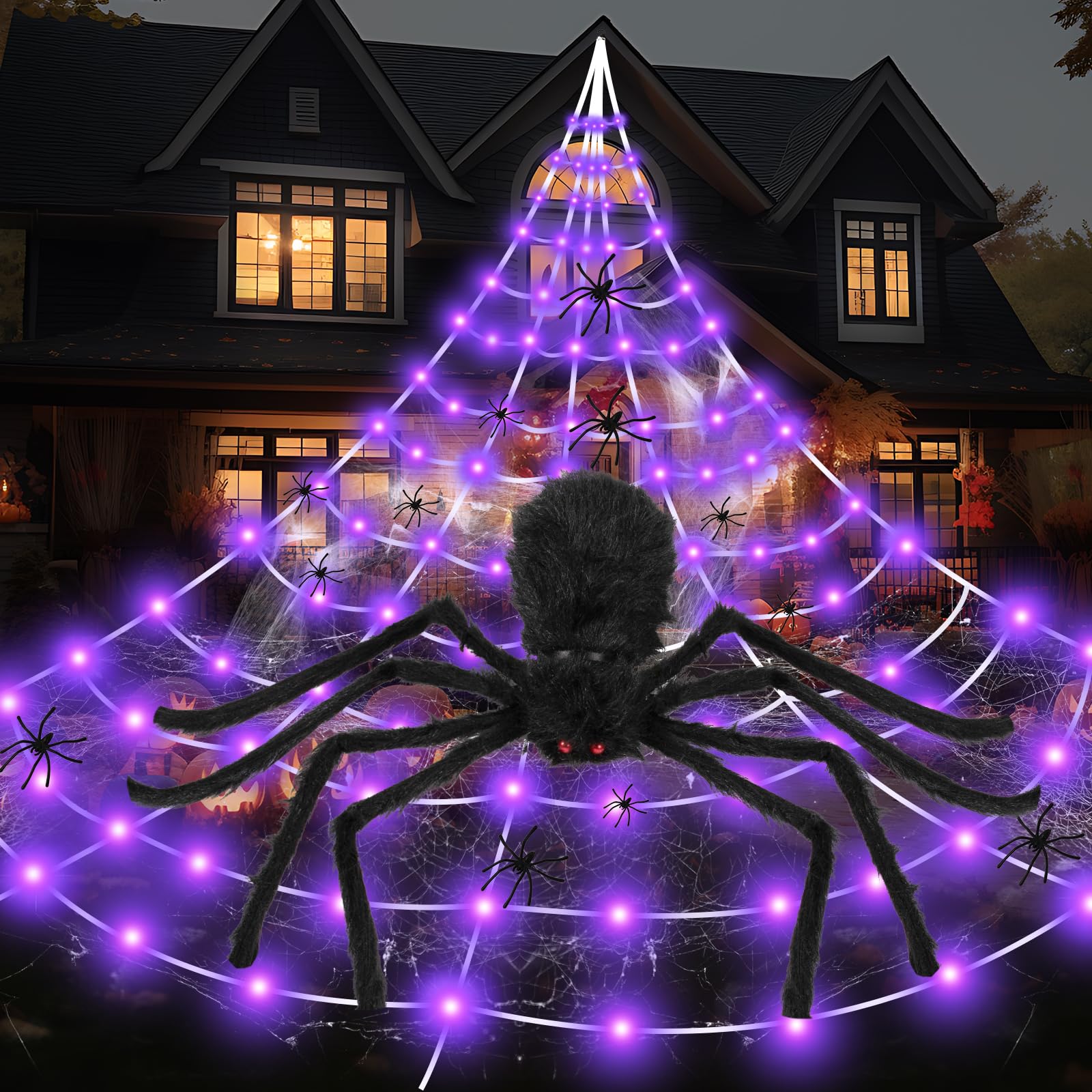 WOLYKIER front view lit web showing purple LEDs for eye-catching curb appeal
