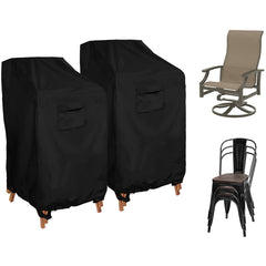 WOMACO front view of cover protecting stacked chairs, shields from rain