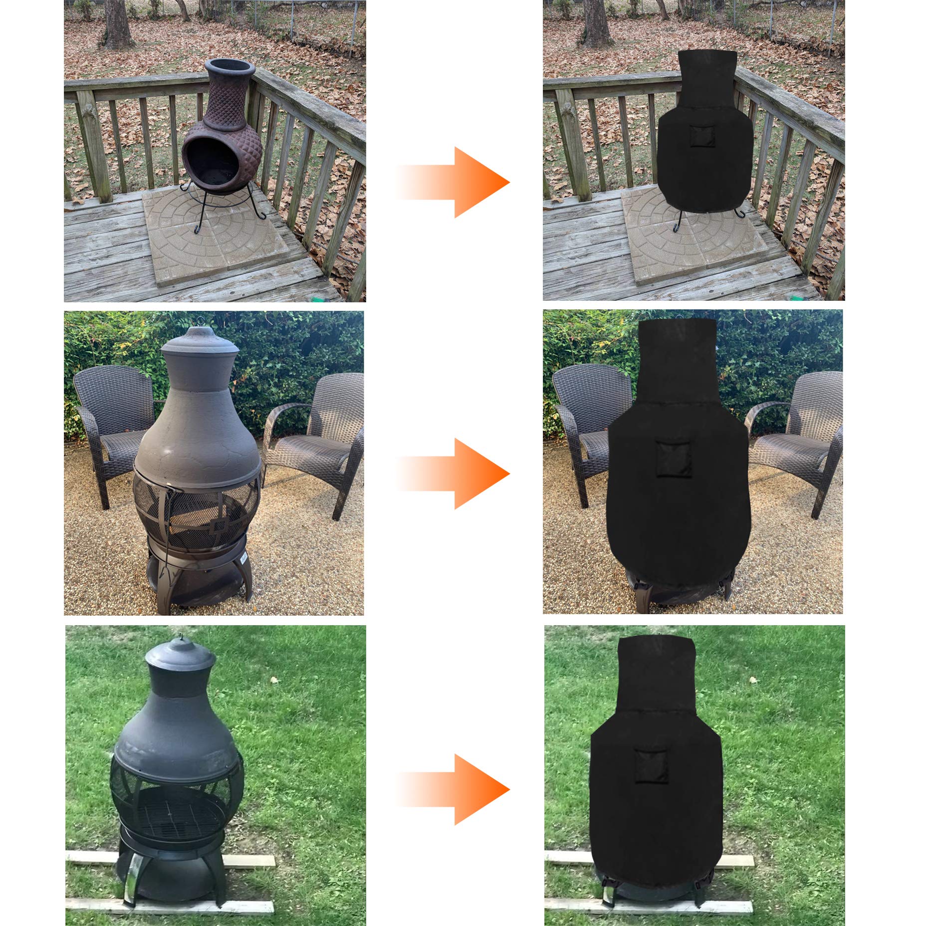 WOMACO covered chiminea in backyard reducing weather wear benefit
