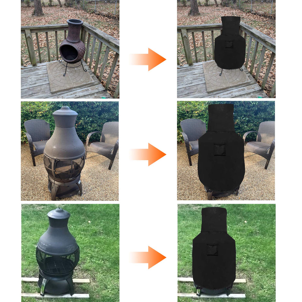 WOMACO covered chiminea in backyard reducing weather wear benefit