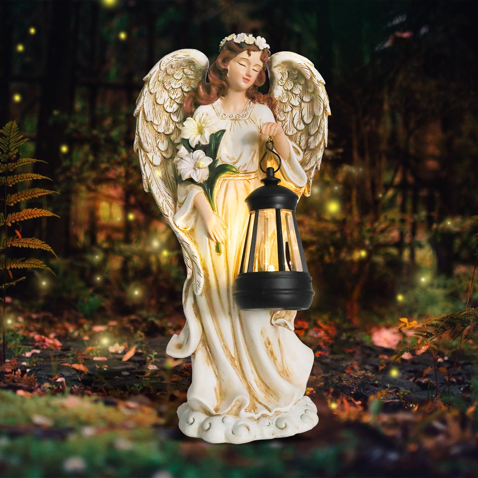 WONDER GARDEN lantern lit at dusk offering soft solar illumination benefit
