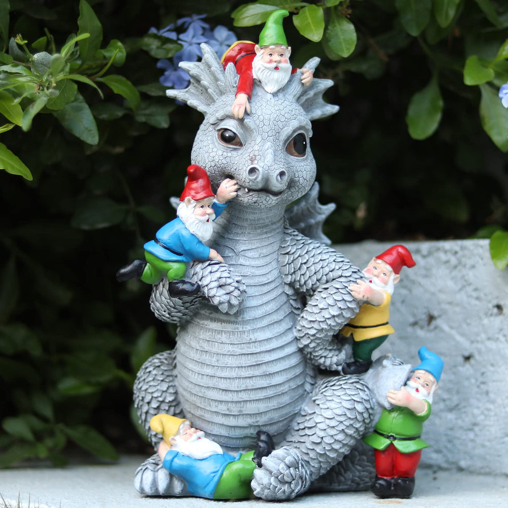 WONDER GARDEN front view showing dragon and gnomes adding whimsy