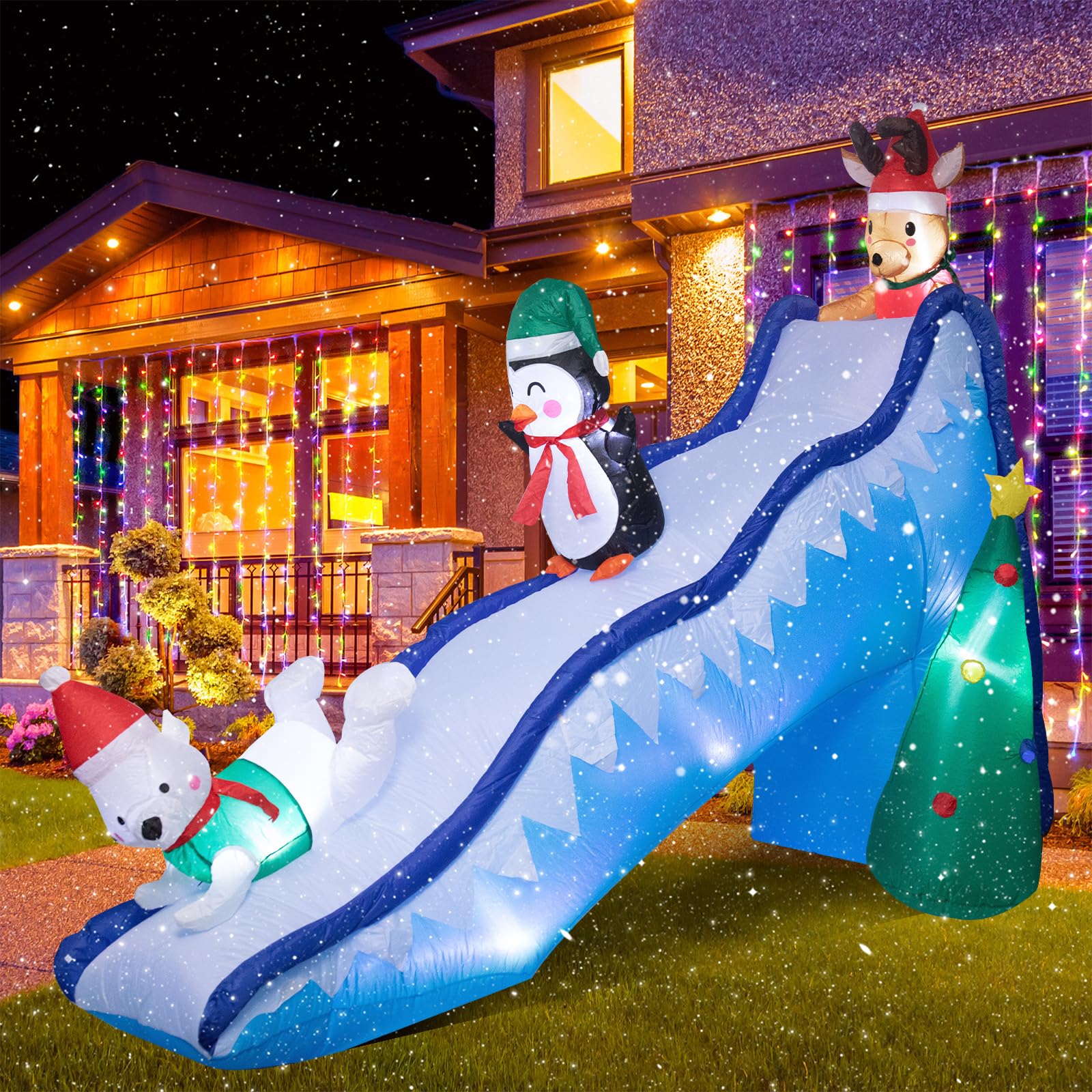 WONDER GARDEN illuminated penguin slide at night boosting curbside visibility