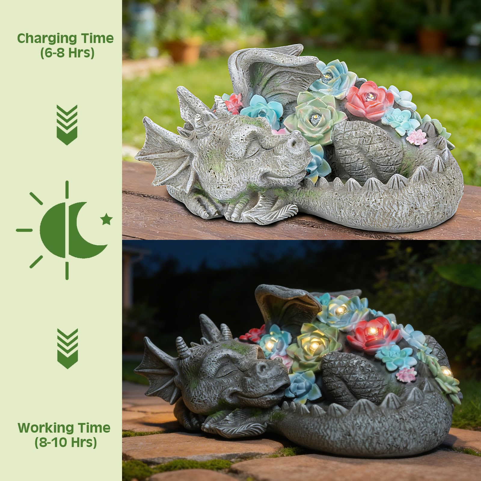 WONDER GARDEN solar panel atop statue capturing sunlight for charging