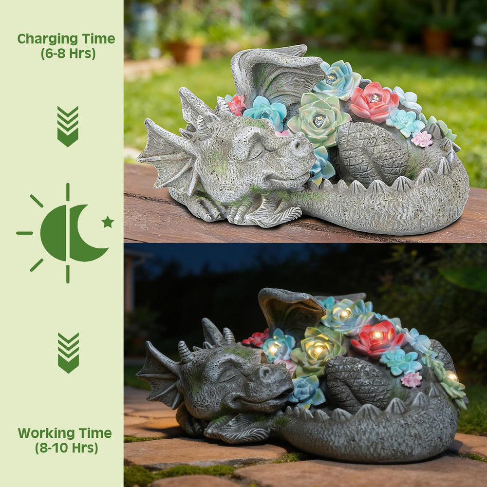 WONDER GARDEN solar panel atop statue capturing sunlight for charging