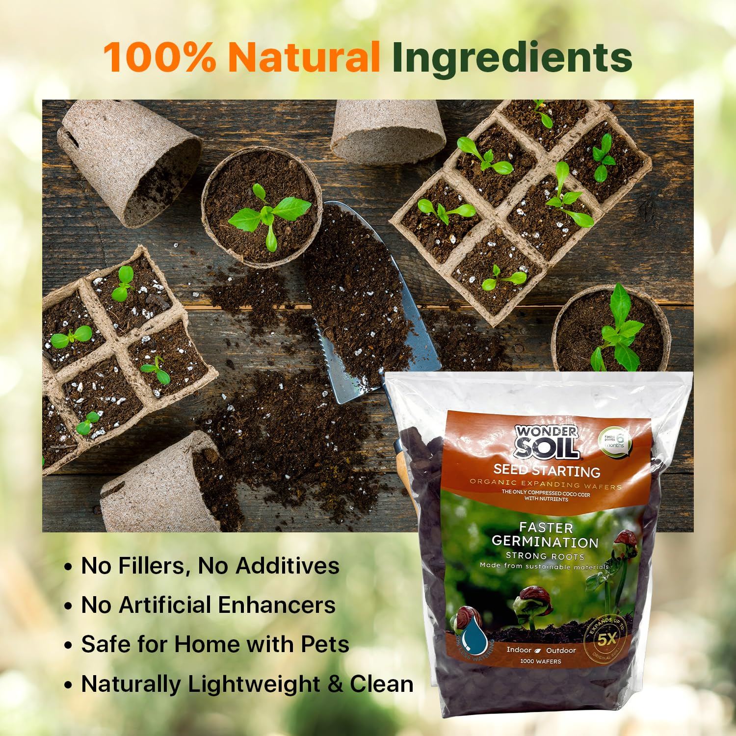 Wonder Soil expanded pellet top view highlighting nutrient-rich coco coir mix