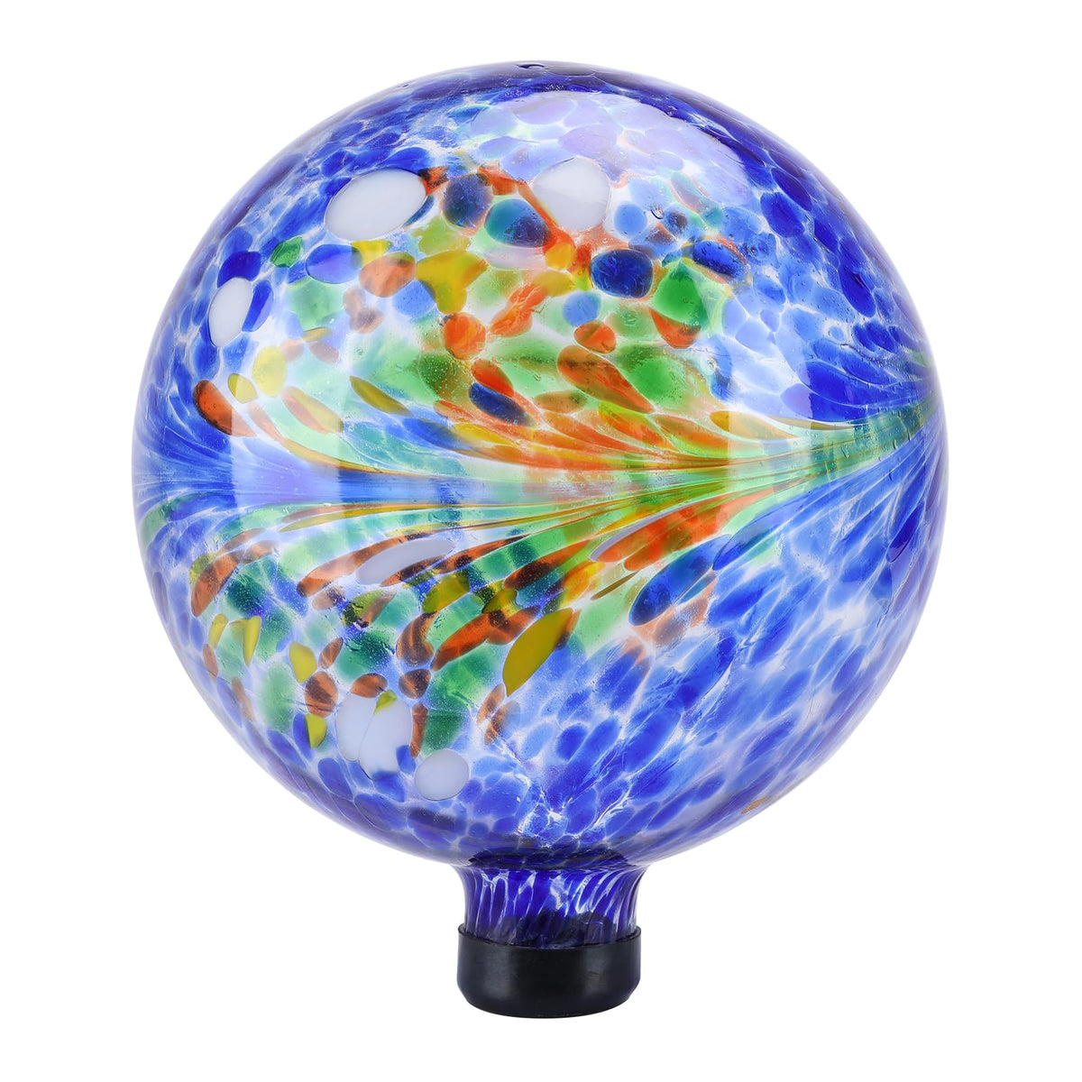 Wonder Solar gazing ball front view showing blue-green ripple colors and curb appeal