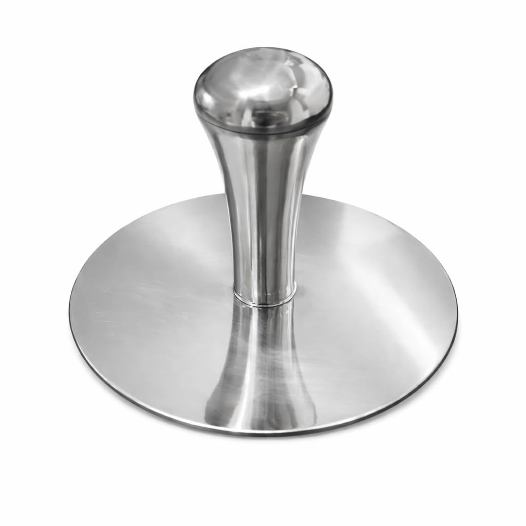 Wonderful Cuisine front view of stainless steel burger press showing solid construction and benefits