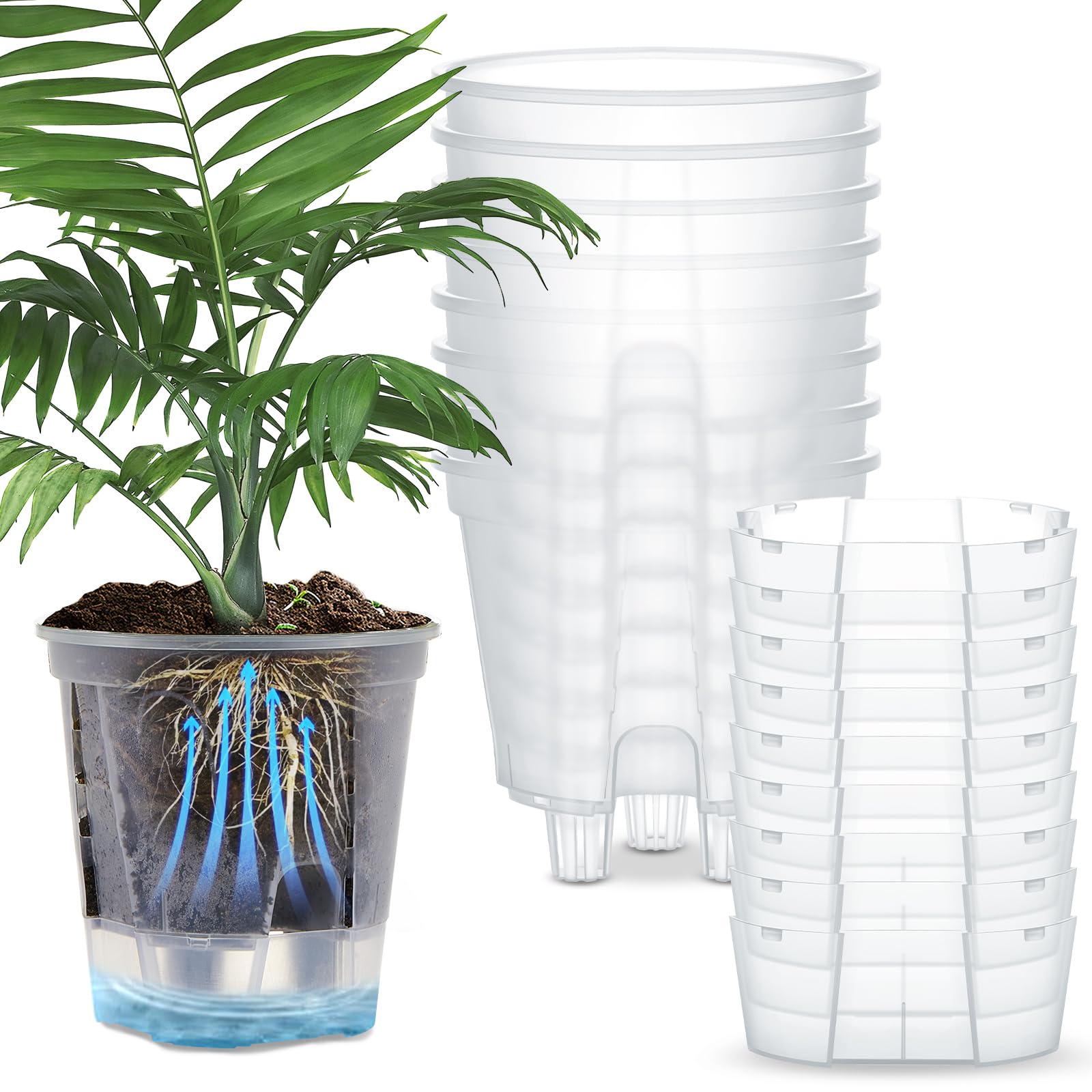 Wonderjune clear set front view showing all nine pots and tidy packaging benefit