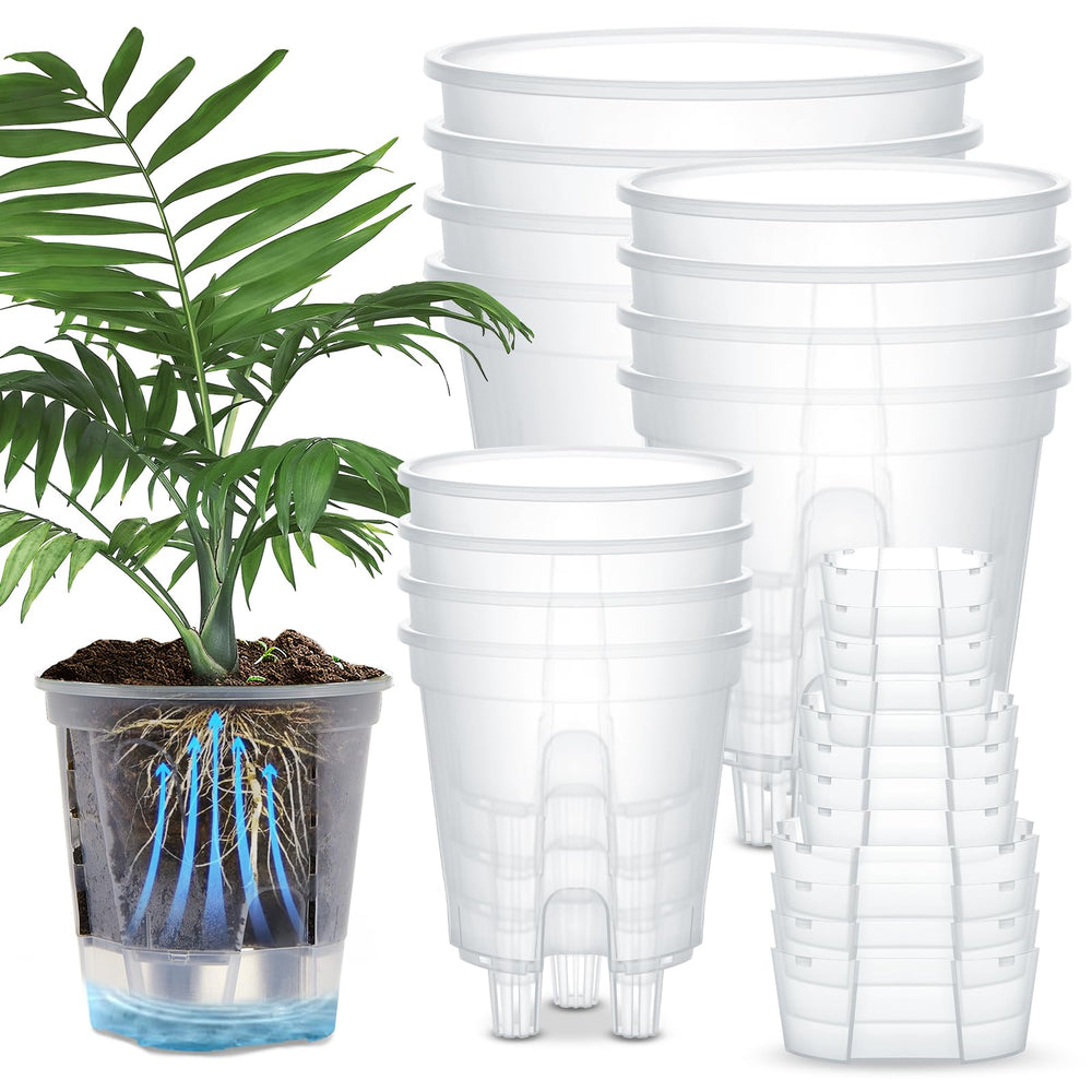 Wonderjune front view of 12-pack set showing clear pots and labels, simplifies plant care
