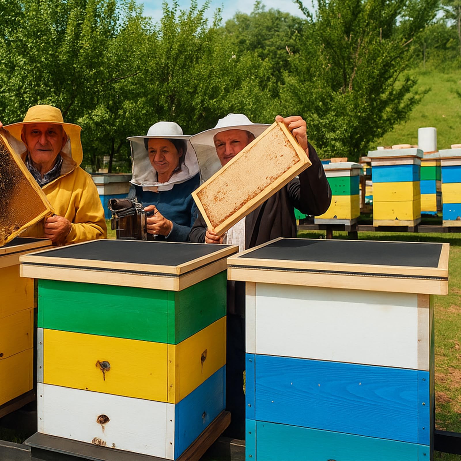 Wonderjune board next to 10-frame hive demonstrating correct size and fitting advantage