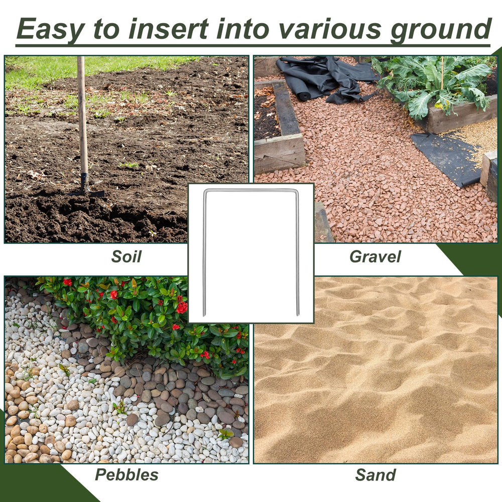 Wonderjune staples holding landscape fabric in garden illustrating reliable anchoring
