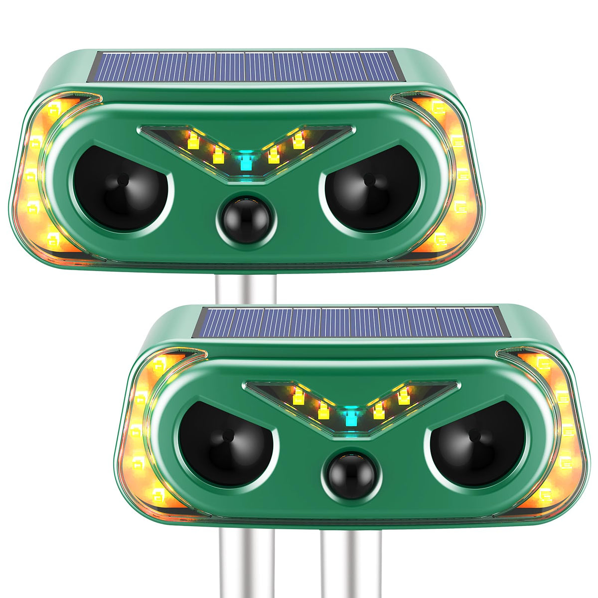 WonderMar front view showing solar panel and speaker protecting garden plants