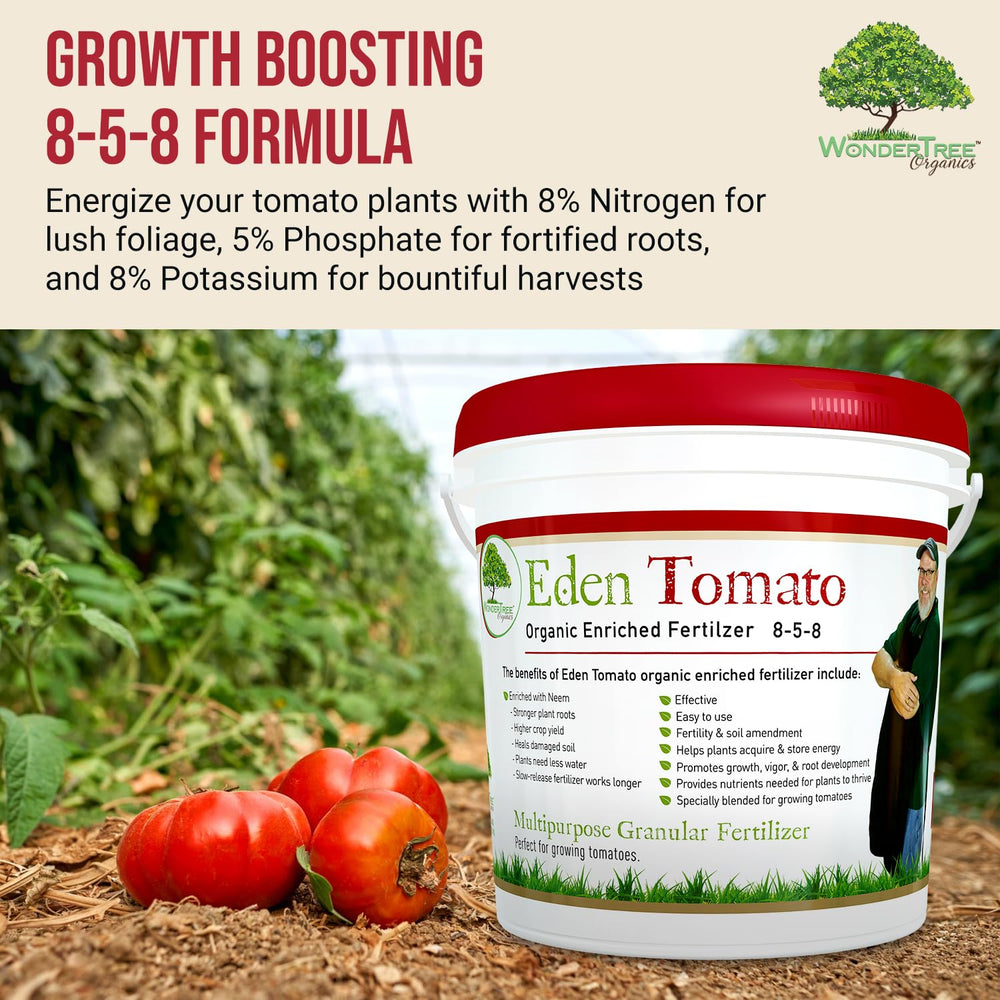 WonderTree Organics label close-up displaying 8-5-8 formulation details